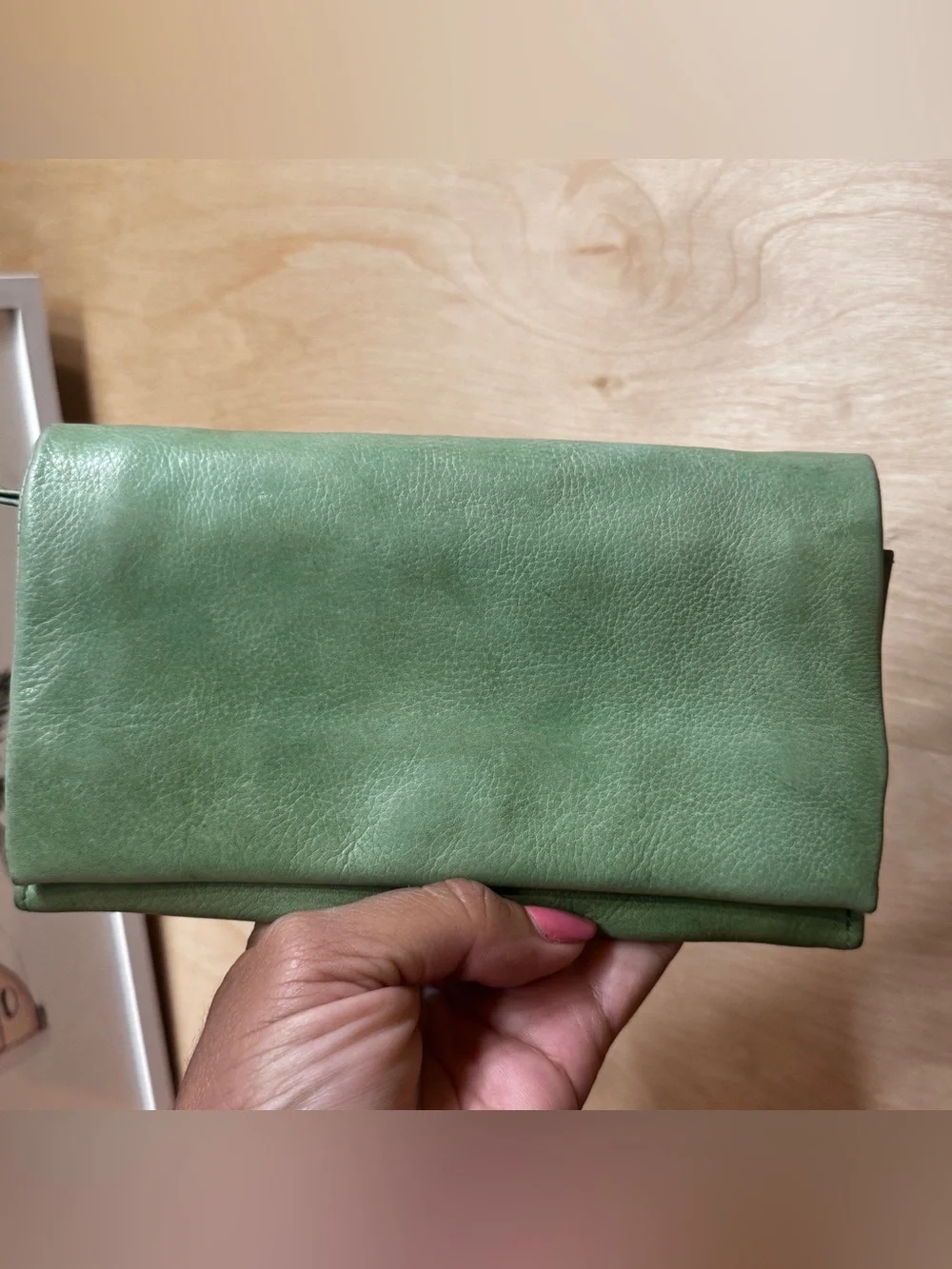 latico Mint Green Leather Fold-Over Clutch wallet